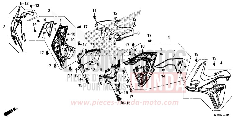 CARENAGE MILIEU (CRF1100A2/A4/AL2/AL4/D2/D4/DL2/DL4) de Africa Twin DCT PEARL GLARE WHITE (NHB53H) 2020